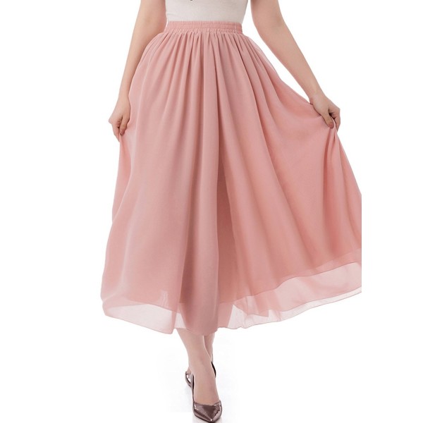 Women's Long Chiffon Skirt Pleated Retro Beach Skirts A-Line Maxi Dress ...