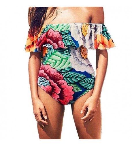 Piece Swimsuit Women Shoulder Floral