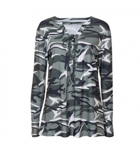 GINVELL Choker Camouflage Sleeve Blouse