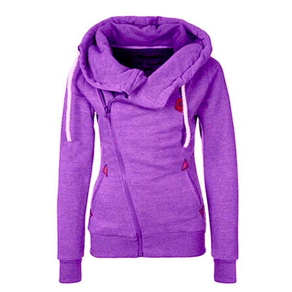 Women's Oblique Zipper Hoodie Sweatshirt Slim Fit Coat - Purple ...