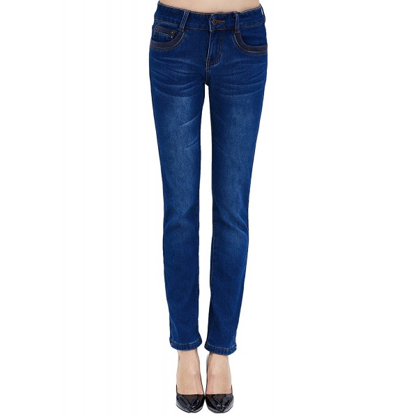 Women's Winter Slim Fit Thermal Jeans Pants - Blue (New Size) - CG187QZZXIH