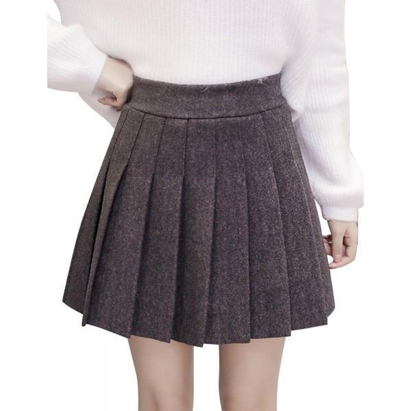 Women's High Waist A-Line Short Mini Pleated Skirt - Dark Grey ...