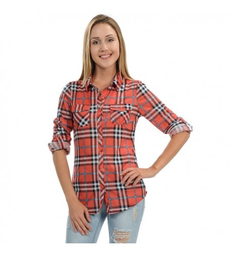 7Wins Womens Roll Up Checkered Flannel