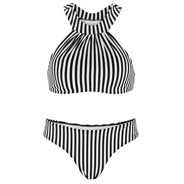 Halter High Neck Bikini- Stripe Swimuit For Women - Stripe - CU187ELDSZY