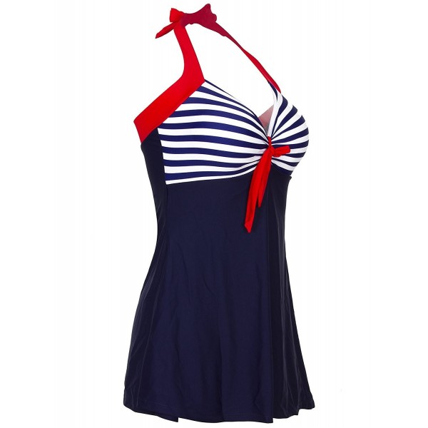 Vintage Sailor Straps Halter Pin Up Swimsuit One Piece Skirtini Cover ...