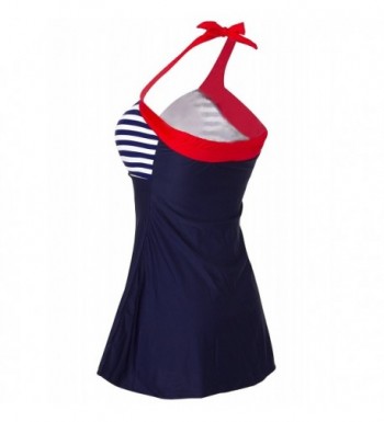 Vintage Sailor Straps Halter Pin Up Swimsuit One Piece Skirtini Cover ...