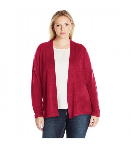 Sag Harbor Womens Plus Size Open Flyaway Cashmerlon Cardigan Sweater with A-line Hem 
