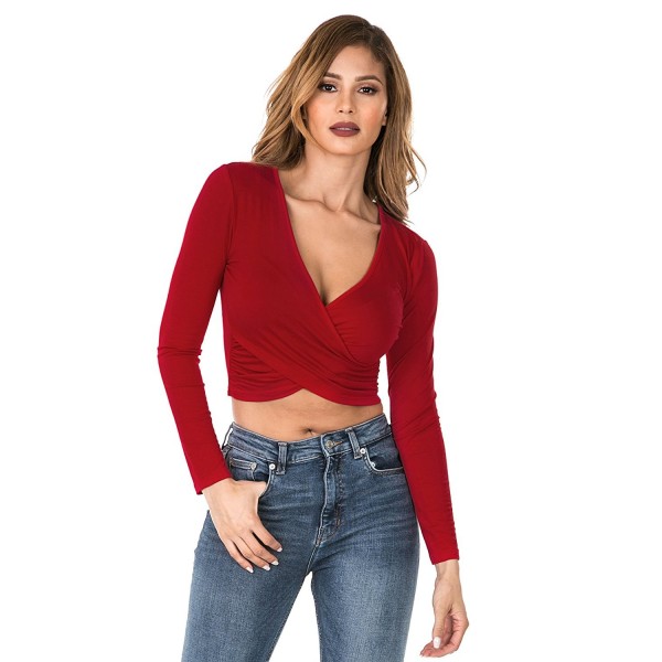 iliadusa 7028 Womens Deep V-Neck Fitted Surplice Wrap Crop Top With ...