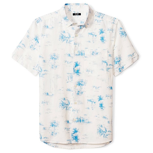 Men's Slim-Fit Short-Sleeve Toile Woven Shirt - Blue - CW186E02ZMW