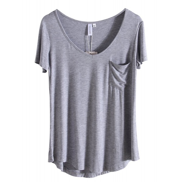 Women's Casual V-Neck Short Sleeve High Low Hem T-Shirts Tops With ...