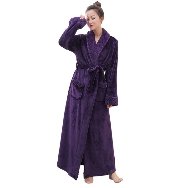 Long Bath Robe For Womens Plush Soft Fleece Bathrobes Night Robes ...
