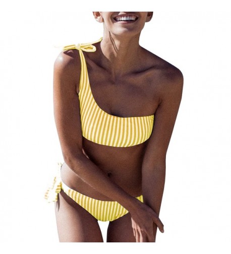 Chellysun Striped Swimsuit Shoulder Triangle