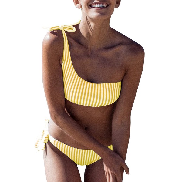 Chellysun Striped Swimsuit Shoulder Triangle