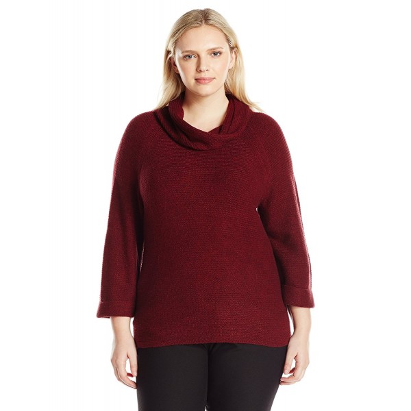 Leo & Nicole Women's Plus Size 3/4 Textured Cowl Pullover Sweater ...
