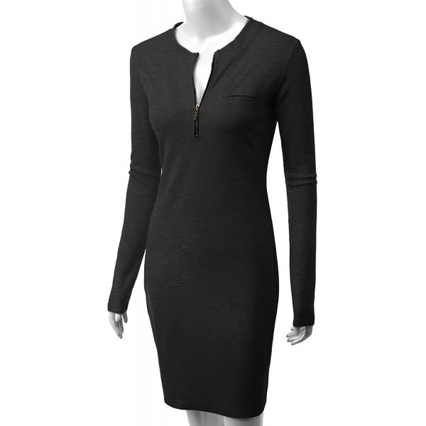 Womens Long Sleeve Ribbed Knit Dress With Zipper Front - Cwdsd079 ...