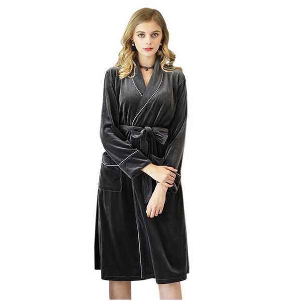 Women's Kimono Robe- Three Quarter Sleeve Long Fleece Bathrobe - Gray ...