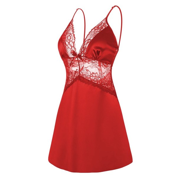 Women Satin Chemise Slip Sexy Sleepwear Lingerie S-XXL - Red - CY185QSTSCH