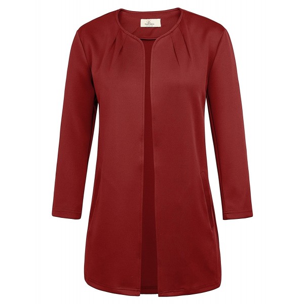 Women Casual Slim Fit 3/4 Sleeve Open Front Coat Jacket CLAF0231 - Wine ...