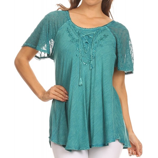 Ellie Sequin Embroidered Cap Sleeve Scoop Neck Relaxed Fit Blouse ...