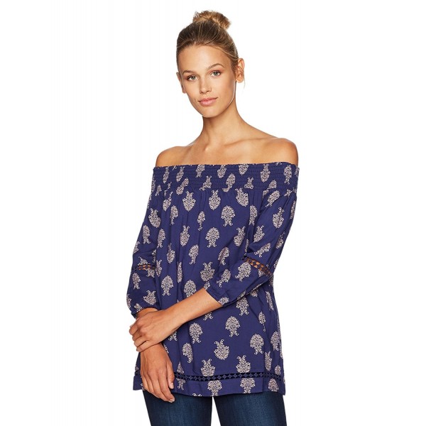 Women's Talullah 3/4 Sleeve Off The Shoulder Printed Top - Navy Coral ...