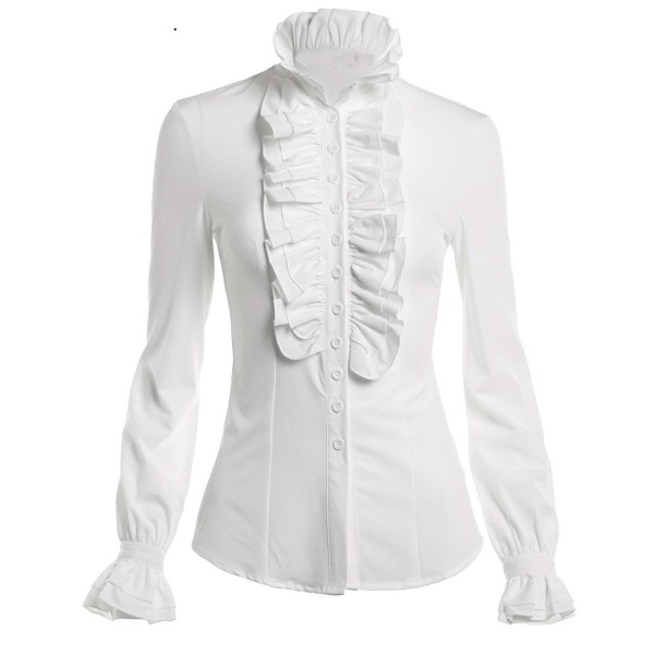Women's Vintage Victorian Ruffle Long Sleeve Shirt Blouse Tops - Off ...