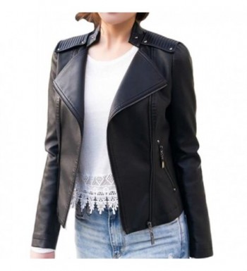 Women's Zipper Motorcycle Biker Faux Leather Jackets - Black - C312ECMLB8D