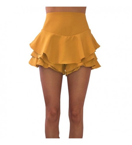 MOLFROA Womens Pleated Shorts Yellow