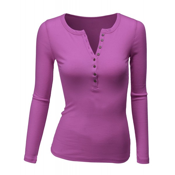 Womens Long Sleeve Thermal Cotton Henley T-Shirt - Awttl013_lavender ...