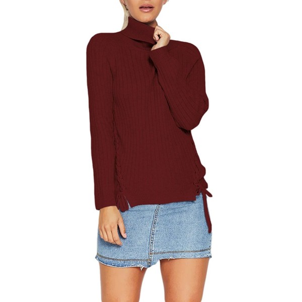 Viottis Turtleneck Lace up Pullover Sweater