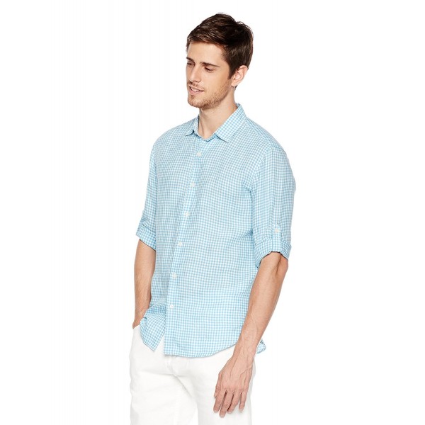 Men's Slim-Fit 100% Linen Long-Sleeve Check Woven Shirt - Electric Blue ...