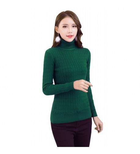 Womens Stretch Turtleneck Sweater Darkgreen