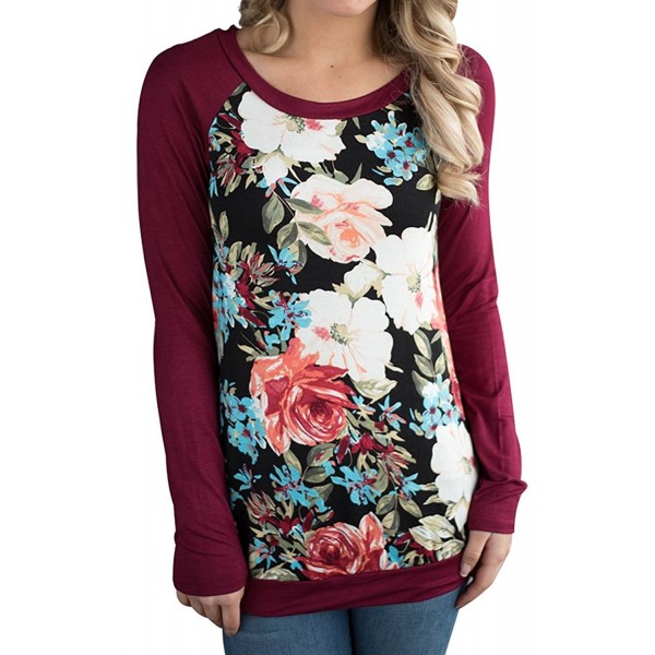 Women's Round Neck Raglan Long Sleeve Floral Print T-Shirt Tops Blouse ...