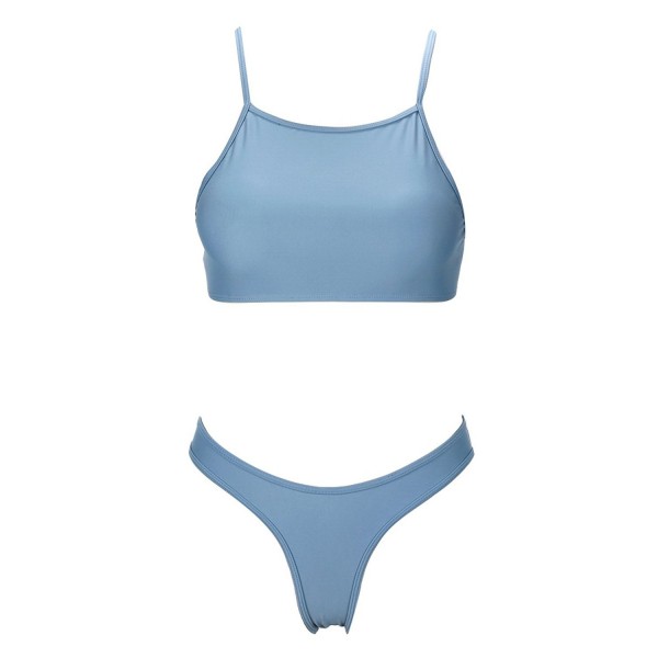 High Neck Bikini Set- Cheeky Bottom Swimsuit For Women - Blue - CT189OROAHT