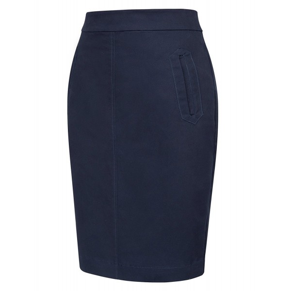 Women's High Waist Office Bodycon Midi Pencil Skirt - Navy Blue ...