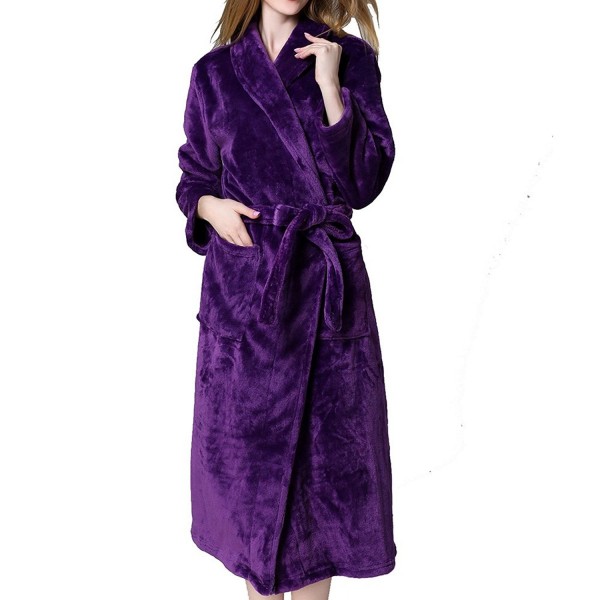 Women's Luxurious Soft Plush Fleece Bathrobe Robe With Side Pockets ...