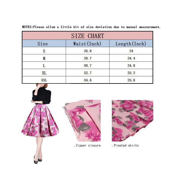 Women's Retro Printed Flared Skirt A-Line Swing Casual Pleated Midi ...