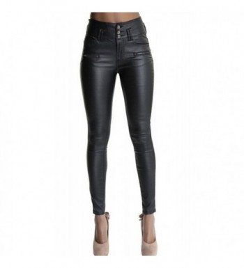 Womens Black Leather Pants High Waisted Skinny Coated Leggings - Black ...