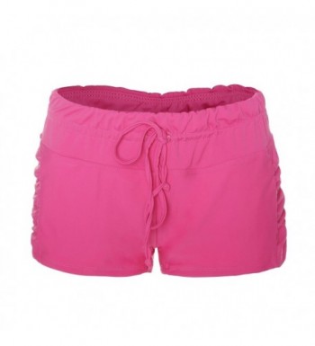 Women's Ruched Side Boy Short Swim Bottoms - Rose Red - CY12LY00JMF