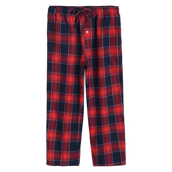 Men's Cotton Pajama Set Plaid Woven Sleepwear - Red - CX1888NGR65