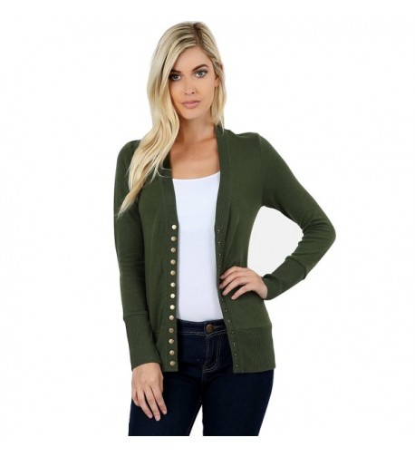 ClothingAve Sweater Cardigan Detail Army Green M