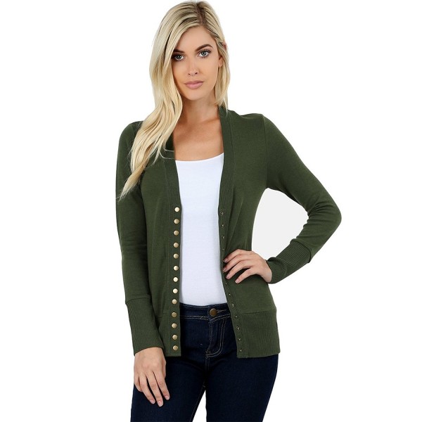 ClothingAve Sweater Cardigan Detail Army Green M