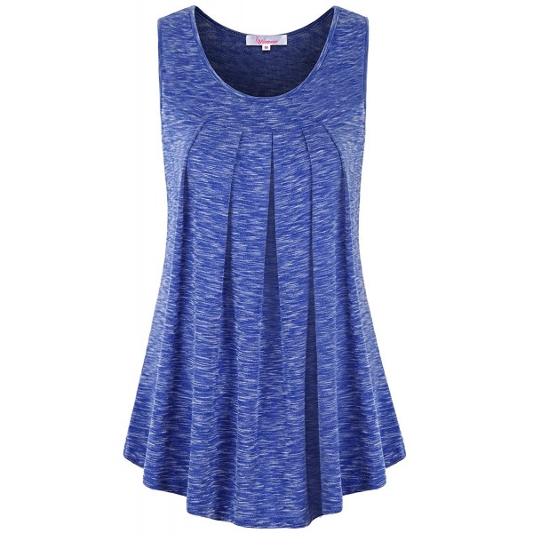 Womens Sleeveless Pleated Front Comfy Tunic Tank Top - Royal Blue ...