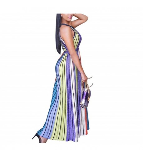 YOWESHOP Dresses Sleeveless Stripes Multicolor