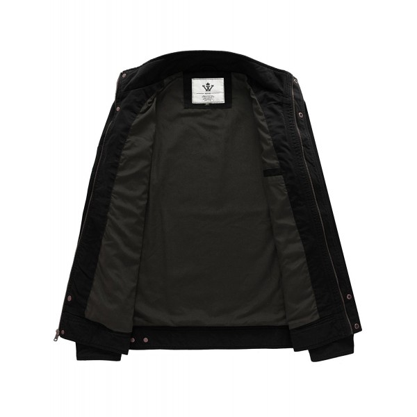 Men's Casual Cotton Military Jacket - Black 1 - CJ12MT0UDJD