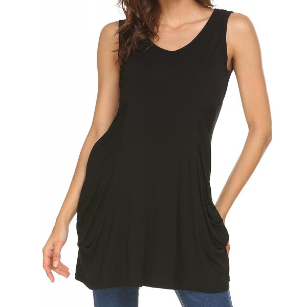 Womens Sides Shirring Tunic Tank-V Neck Solid Color Sleeveless Office ...