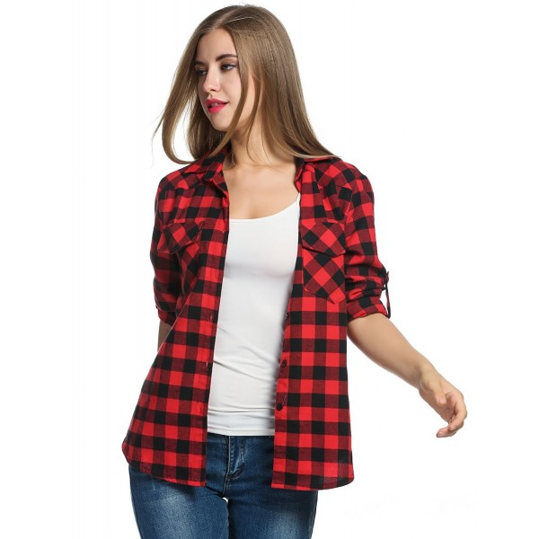 Womens Flannel Sleeve Checkered Cotton