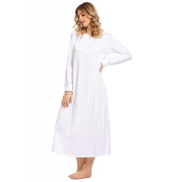 Womens Pajama Lace Neck Classic Long Sleeve Mid Lounge Full Nightgown S ...