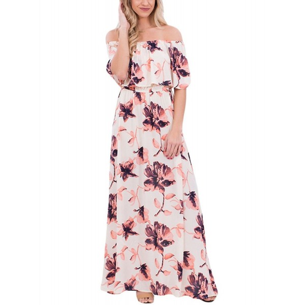 Women's Boho Floral Print Off Shoulder Maxi Casual Dress With Short ...