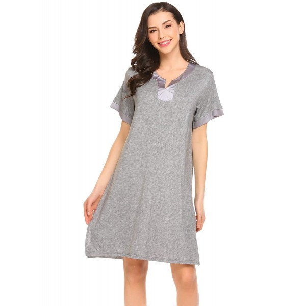 Nightgown Womens Sleepshirt Short Sleeve Sleepwear Cotton Nightshirt S ...