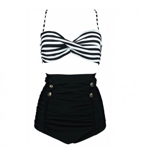 COCOSHIP Waisted Buttons Vintage Swimwear